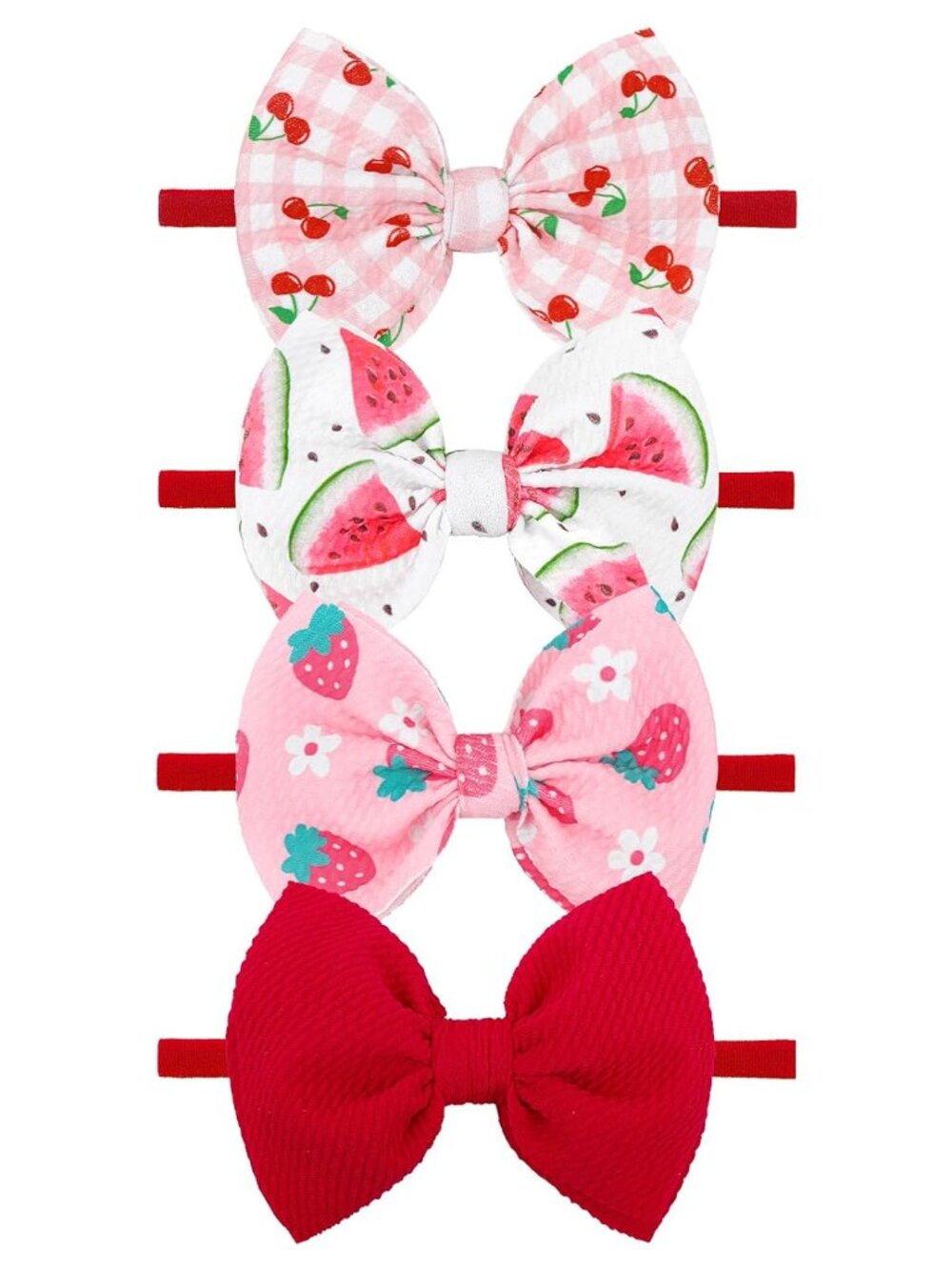 4 Pcs 4.5’’ Fruit Hair Bows Baby Girl Headbands Summer Outfits Pink Hair Accesso